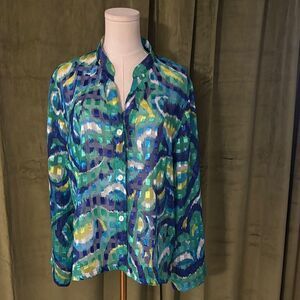 Marchesa Voyage Blue and Green Patterned Blouse